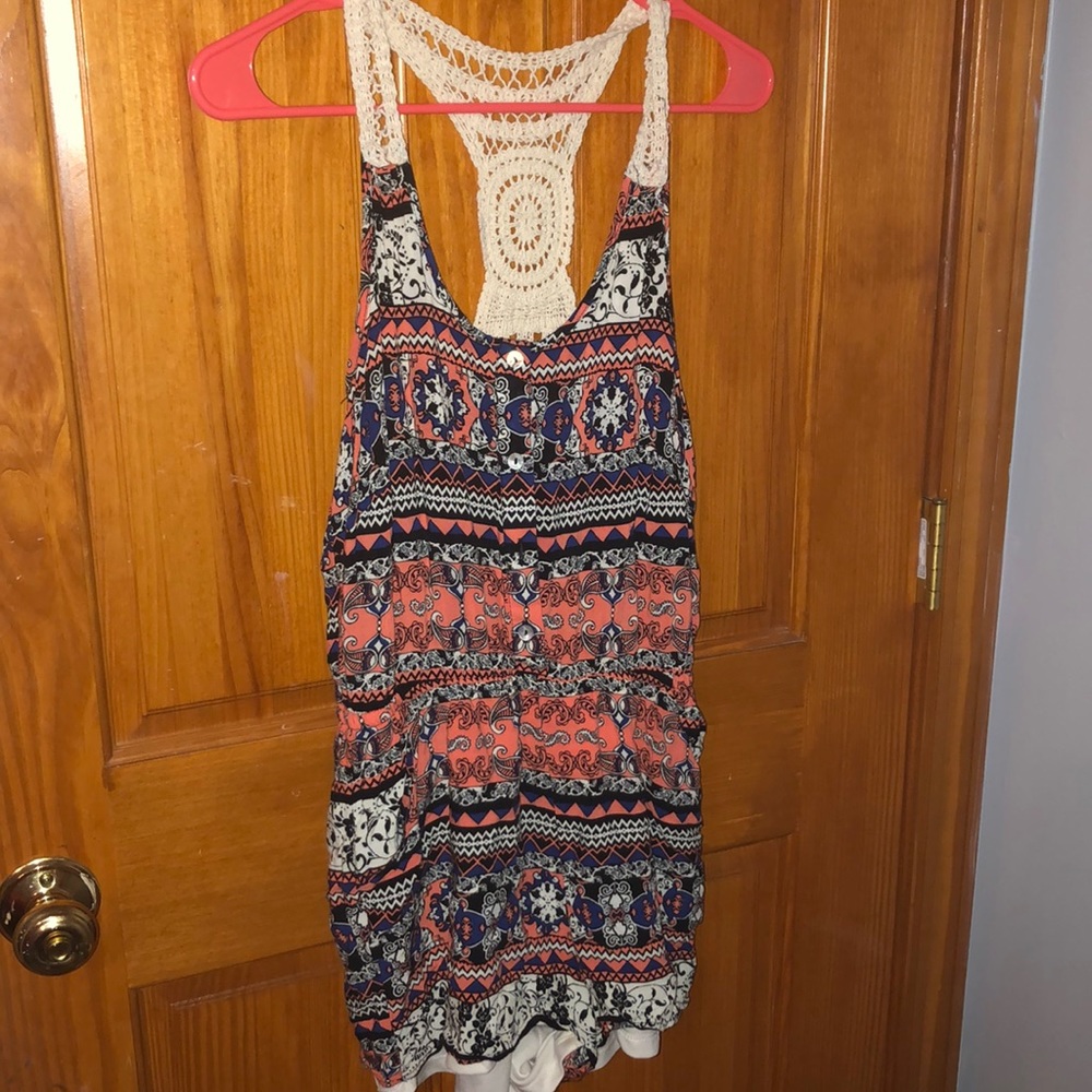 Orange and blue patterned romper